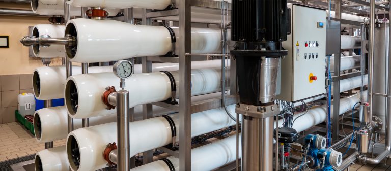 Array of reverse osmosis membranes in modern water treatment plant